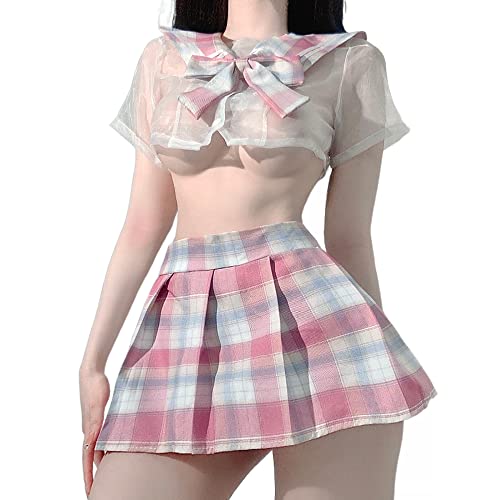 JasmyGirls Sexy Schulmädchen Dessous Outfit Freches Anime Schulmädchen Cosplay Kostüm Kawaii Japanische Uniform Lolita Minirock von JasmyGirls