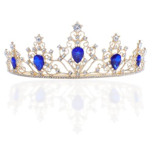 JasperKino Gold Tiara Krone Kristall Blau Strass Tiara Prinzessin Braut Stirnband für Hochzeit, Geburtstag, Festzug, Party, Blau, Gold JasperKino Gold Tiara Krone Kristall Blau Strass Tiara Prinzessin Braut Stirnband für Hochzeit, Geburtstag, Festzug, Party, Blau, Gold von JasperKino