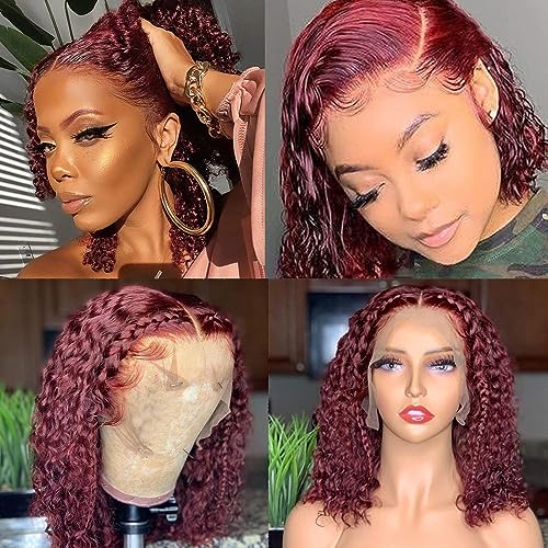 Jasperel 99J Perücke mit Frontnetz, gelockt, für schwarze Frauen, nass und gewellt, brasilianisches Remy-Echthaar, unbehandelt, mit Haar von Jasperel