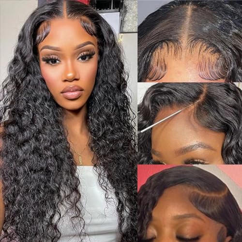 Jasperel Perücke mit tiefer Wellenspitze, transparent, mit Spitzenverschluss, gelockt, für schwarze Frauen, mit Babyhaar Jasperel Perücke mit tiefer Wellenspitze, transparent, mit Spitzenverschluss, gelockt, für schwarze Frauen, mit Babyhaar von Jasperel