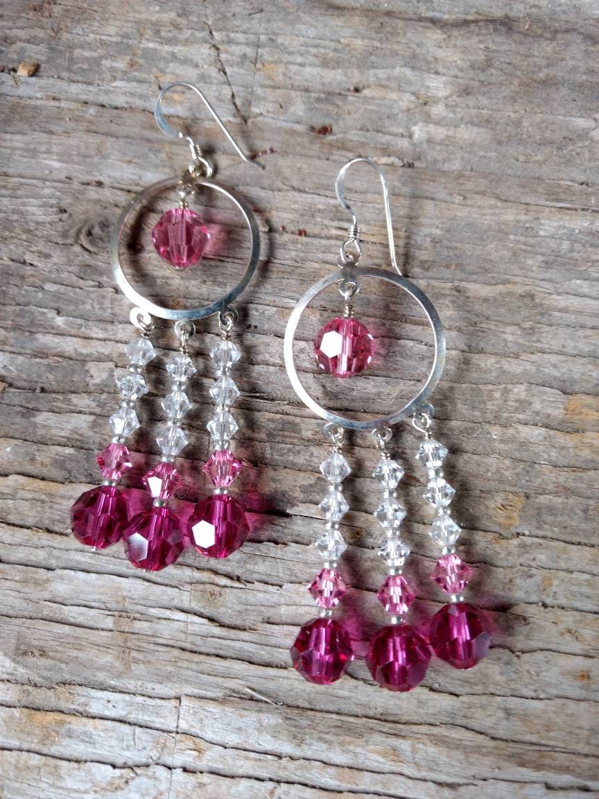 Chandelier Ohrringe Pinks & Klar Swarovski Crystal Bunte Hochzeit Abschlussball Sterling Silber Chandelier Ohrringe Pinks & Klar Swarovski Crystal Bunte Hochzeit Abschlussball Sterling Silber von JaspersJewels