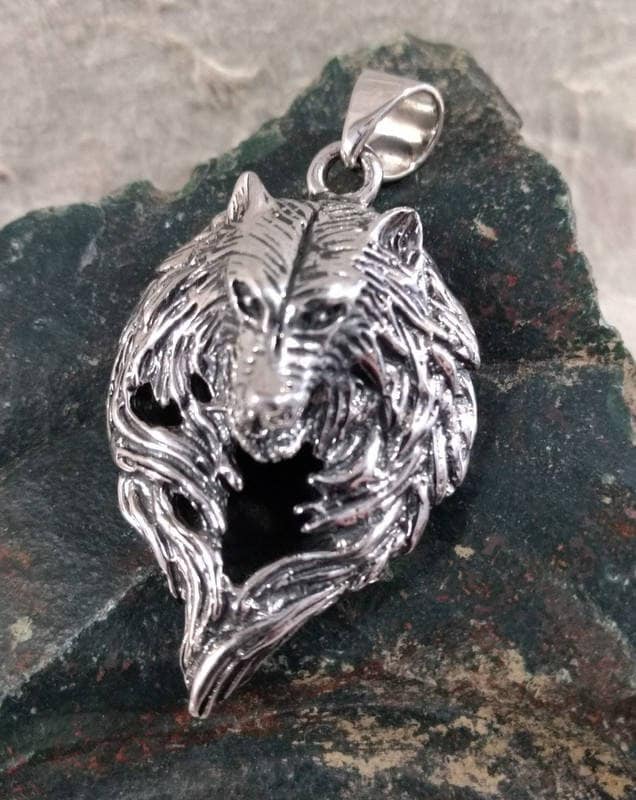 Großer Wolf Direwolf Gesicht Kopf Sterling Silber Anhänger Unikat Statement Wow von JaspersJewels