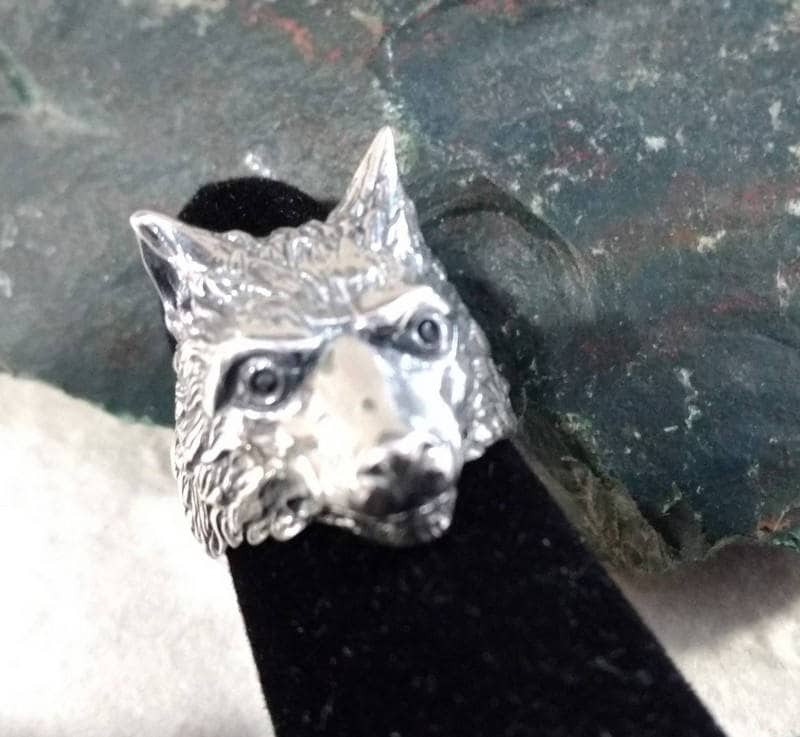 Großer Wolf Direwolf Gesicht Kopf Sterling Silber Ring Unikat Statement Verstellbares Design Großer Wolf Direwolf Gesicht Kopf Sterling Silber Ring Unikat Statement Verstellbares Design von JaspersJewels