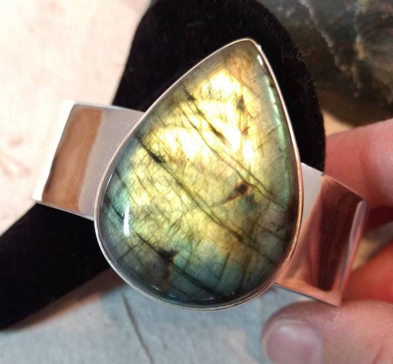 Labradorit Statement Manschette Armband Sterling Silber Breitband Wow von JaspersJewels