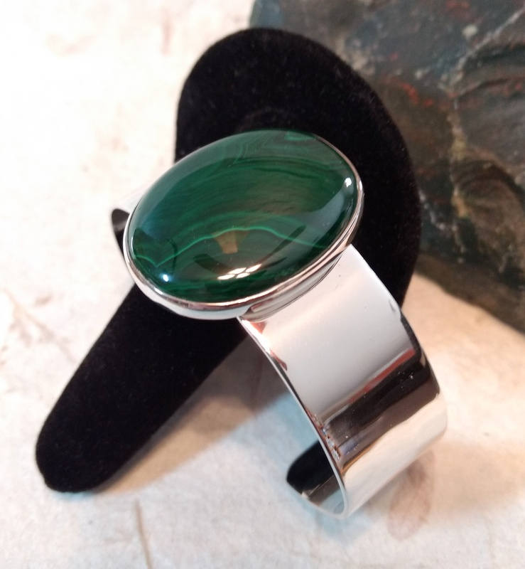 Malachit Statement Manschette Armband Sterling Silber Breitband Wow von JaspersJewels