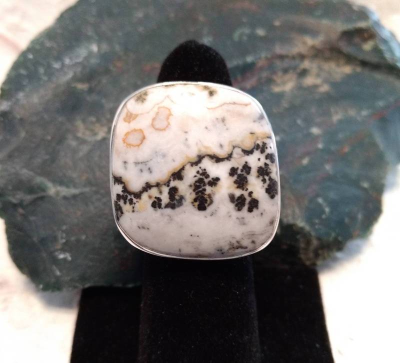 Ozean Jasper Stein Statement Ring Sterling Silber Größe 8 von JaspersJewels