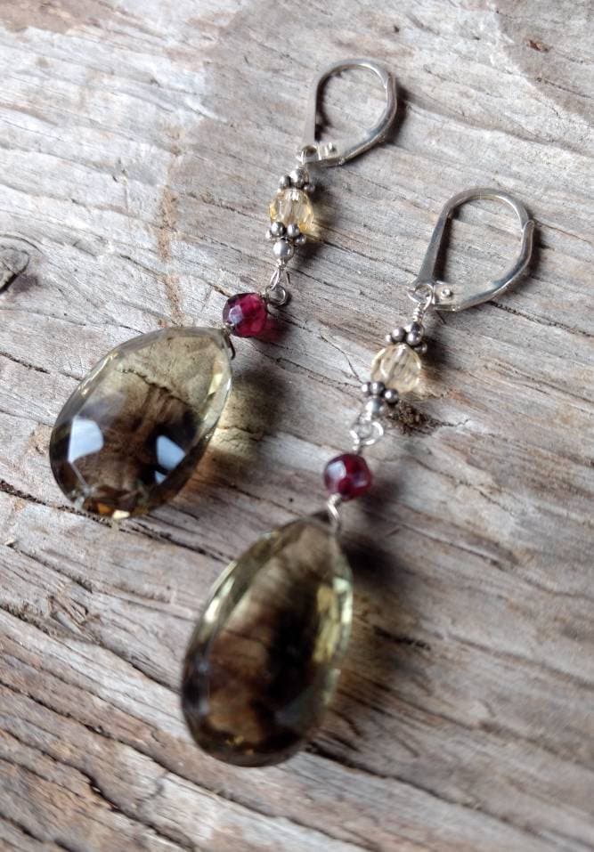 Rauchquarz Facettierte Tropfen W/Citrin & Granat Edelstein Ohrringe Sterling Silber Naturstein Rauchquarz Facettierte Tropfen W/Citrin & Granat Edelstein Ohrringe Sterling Silber Naturstein von JaspersJewels
