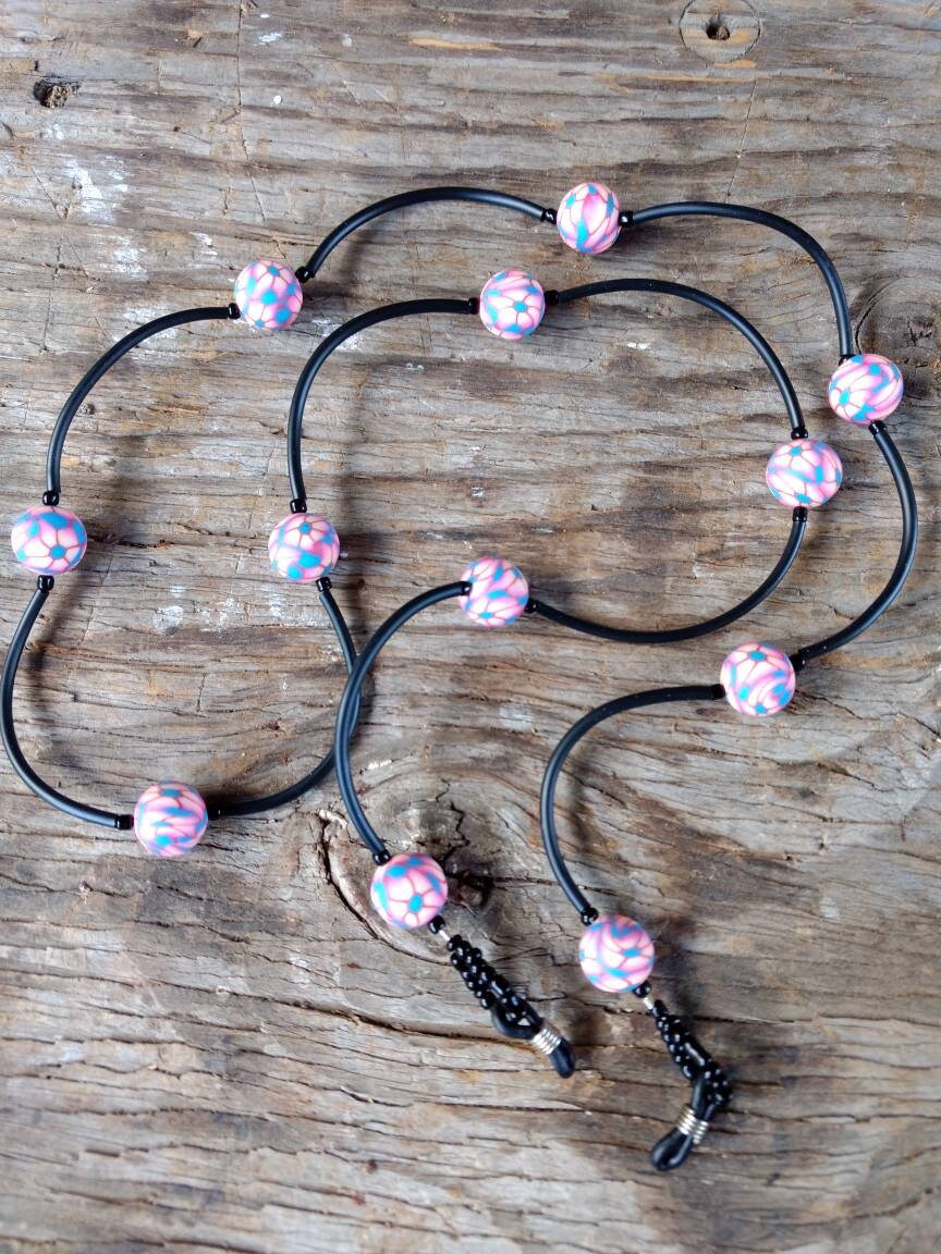 Sale Pink & Blue Floral, Fimo Polymer Clay Und Glasperlen Brillen Kette Sale Pink & Blue Floral, Fimo Polymer Clay Und Glasperlen Brillen Kette von JaspersJewels