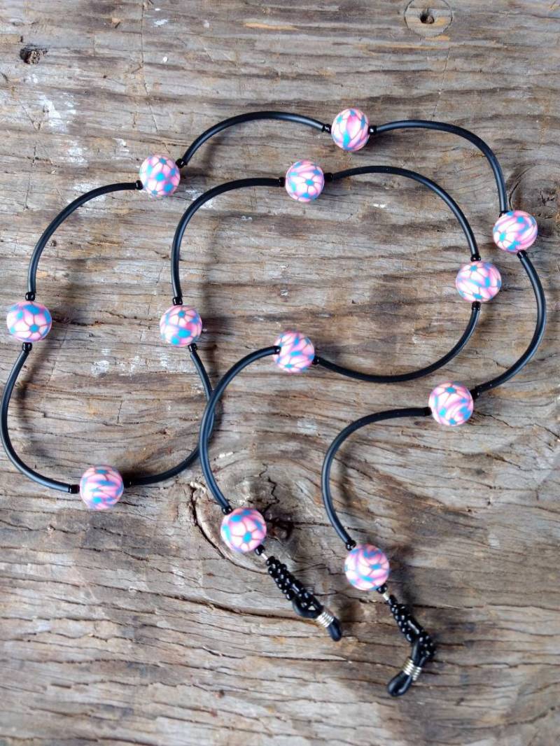 Sale Pink & Blue Floral, Fimo Polymer Clay Und Glasperlen Brillen Kette Sale Pink & Blue Floral, Fimo Polymer Clay Und Glasperlen Brillen Kette von JaspersJewels