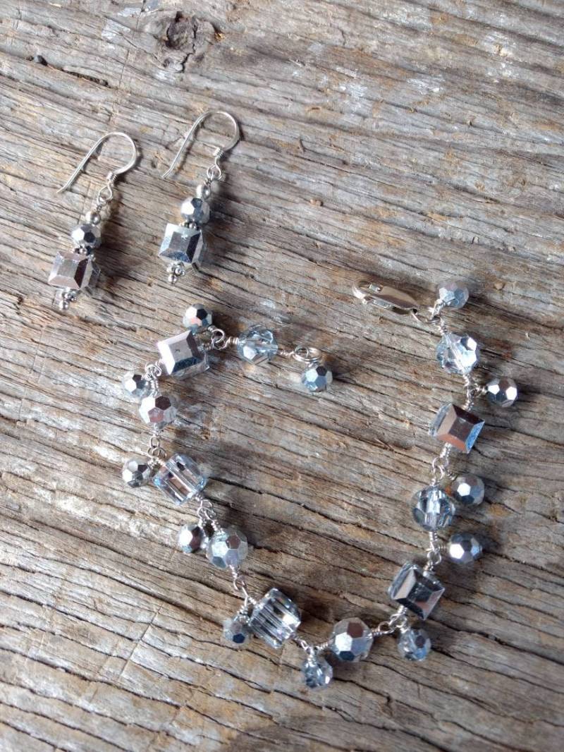 Sale Swarovski Kristall Set Silber Disco Armband & Ohrringe Sterling von JaspersJewels