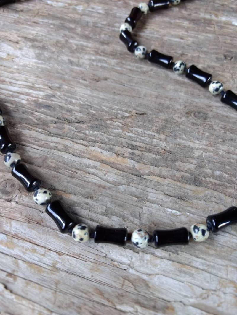 Schwarz Onyx & Dalmatiner Stein Jaspis Natürliche Edelstein Sterling Silber Halskette Schwarz Onyx & Dalmatiner Stein Jaspis Natürliche Edelstein Sterling Silber Halskette von JaspersJewels