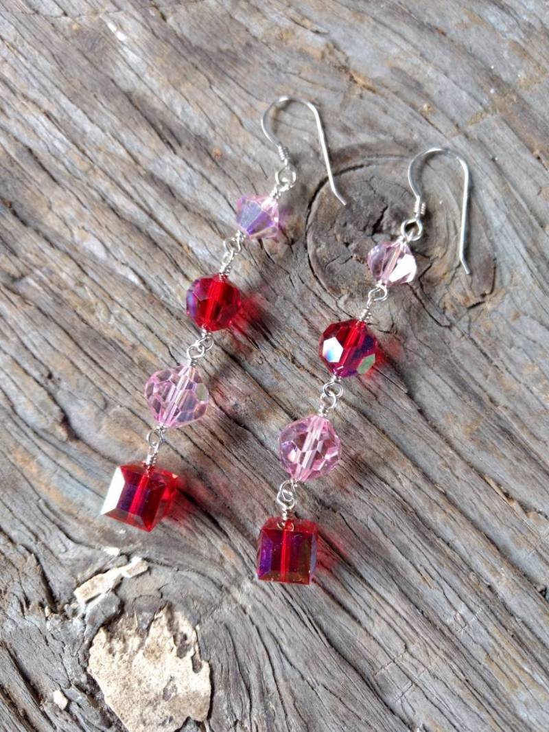 Swarovski Rot & Rosa Kristall Bunte Hochzeit Prom Ohrringe Sterling Silber Swarovski Rot & Rosa Kristall Bunte Hochzeit Prom Ohrringe Sterling Silber von JaspersJewels