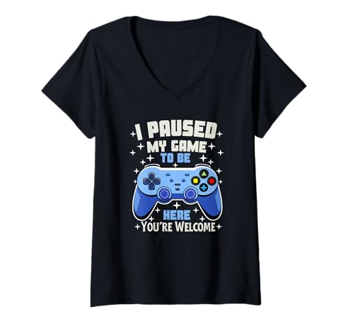 Damen I Paused My Game to Be Here - Funny Gamer T-Shirt - Gaming T-Shirt mit V-Ausschnitt Damen I Paused My Game to Be Here - Funny Gamer T-Shirt - Gaming T-Shirt mit V-Ausschnitt von Jassimino