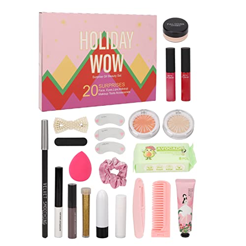 Adventskalender-Make-up, Make-up-Geschenkset, Lidschatten, Lipgloss, Rouge, Komplettes Kosmetikset für Anfänger, 20 Stück Zufällig von Jauarta