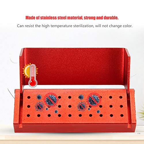 Jauarta 30-Loch-Desinfektionsbox aus Aluminium für Zahnbohrer, Blockhalter, Autoklavierbares Zahnarztwerkzeug (Rot) von Jauarta