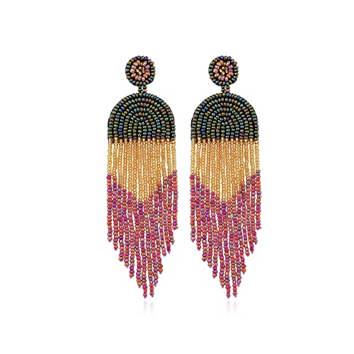 Boho Tassel Dangle Earrings for Women,Handgemachte Lange Perlen Quasten Ohrringe,Baumelnde Tropfen-Ohrringe,Lange Statement Ohrringe,für einen Trendy oder Hippie-Look am besten für alle Outfits (C) von Jauhmui