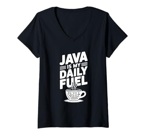 Damen Java is My Daily Fuel Coffein-Liebhaber Kaffee-Enthusiast T-Shirt mit V-Ausschnitt von Java Jolt Apparel for Coffee Lovers