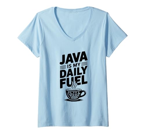 Damen Java is My Daily Fuel Coffein-Liebhaber Kaffee-Enthusiast T-Shirt mit V-Ausschnitt von Java Jolt Apparel for Coffee Lovers