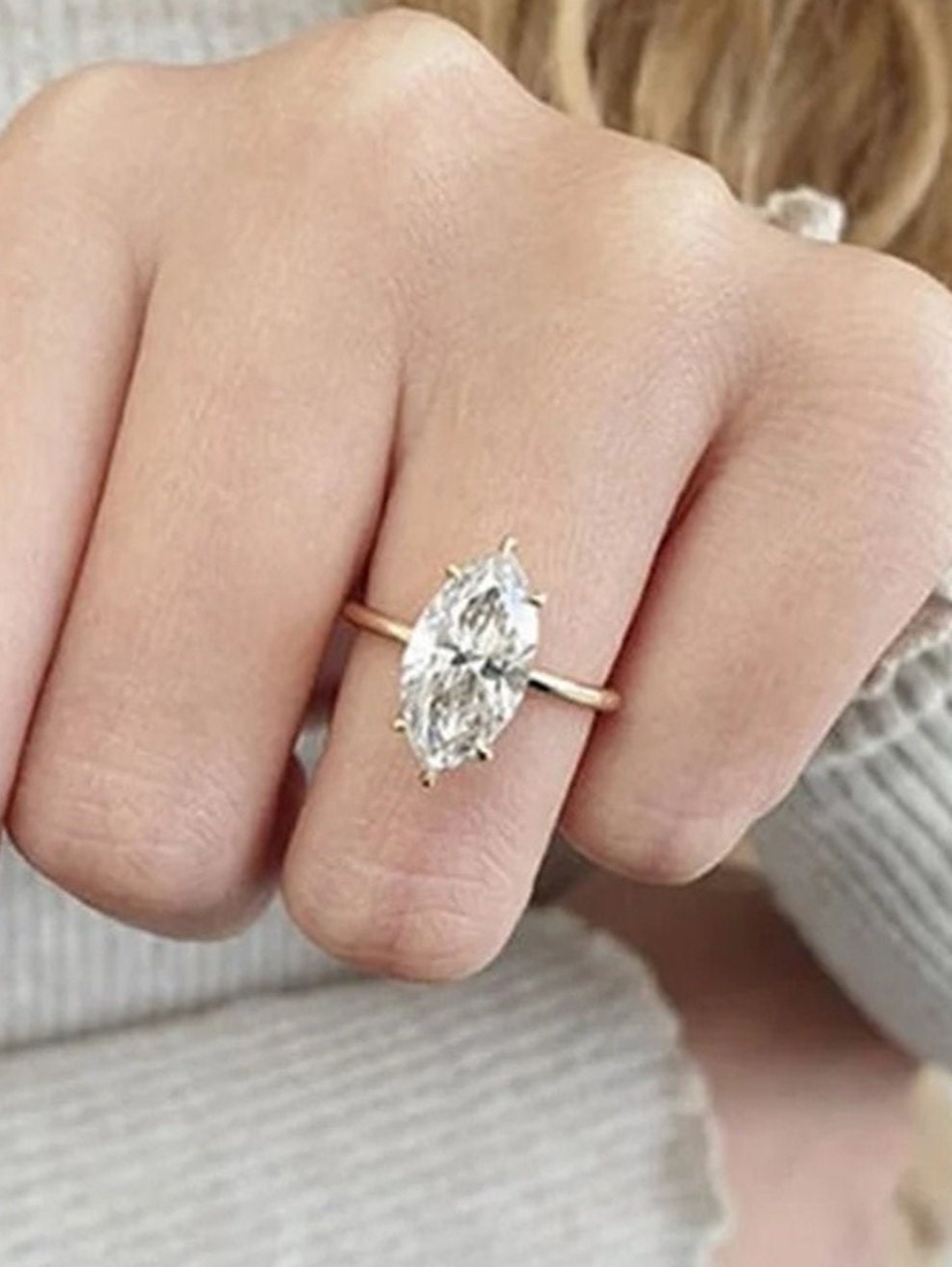 3Ct Marquise Cut Dimond Ring, 14K Moissanite Verlobungsring, Solitär Jubiläumsring, Gelbgold Ehering, Geschenk Ring von JaviJewel