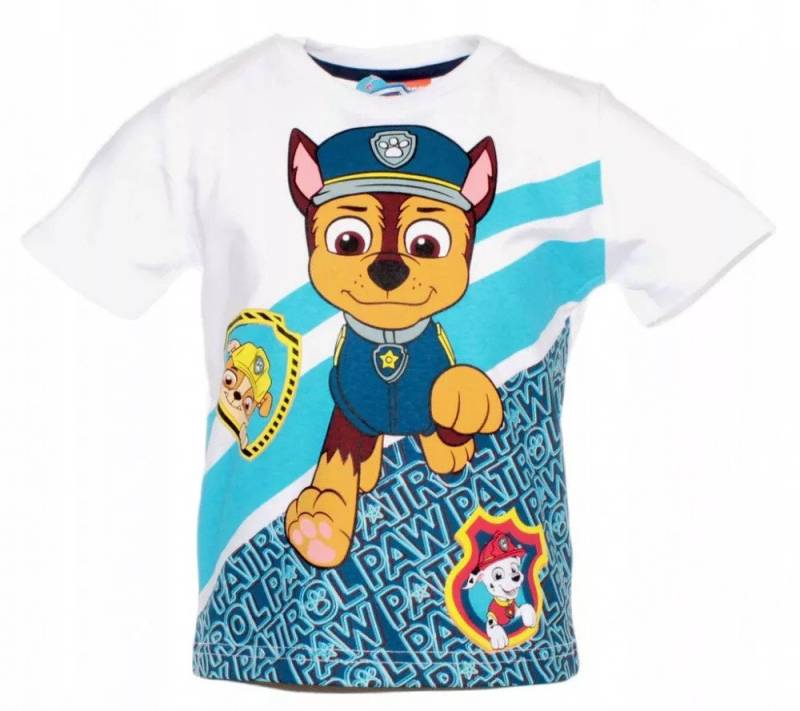 Javoli.com T-Shirt Paw Patrol Chase Kinder T-Shirt kurzarm – Weiß mit großem Helden-Print von Javoli.com