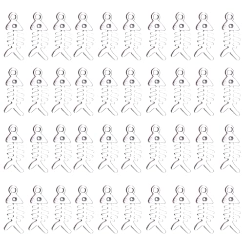 40 Stück Fischgräten-Anhänger, Zubehör für Schmuck, Bastelbedarf, stabile Legierung, Fischgräten-Anhänger in Retro-Bronze-Optik von Javoryxh