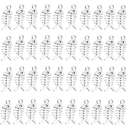 40 Stück Fischgräten-Anhänger, Zubehör für Schmuck, Bastelbedarf, stabile Legierung, Fischgräten-Anhänger in Retro-Bronze-Optik von Javoryxh