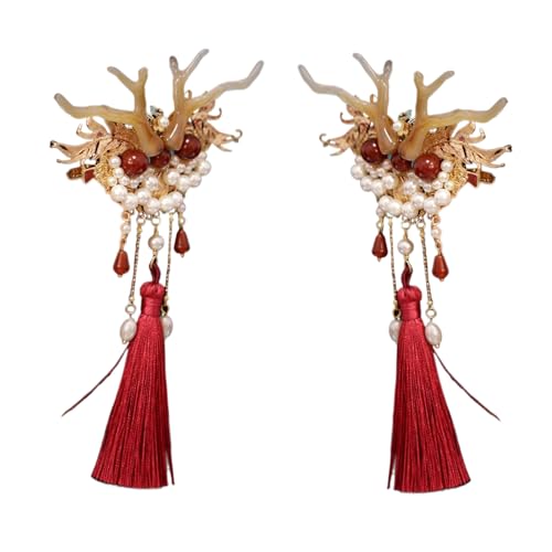 Festliche Horn-Haarspange für Mädchen, Quasten, Haarspange mit Perlen, Drachenhorn, für Damen und Mädchen von Javoryxh