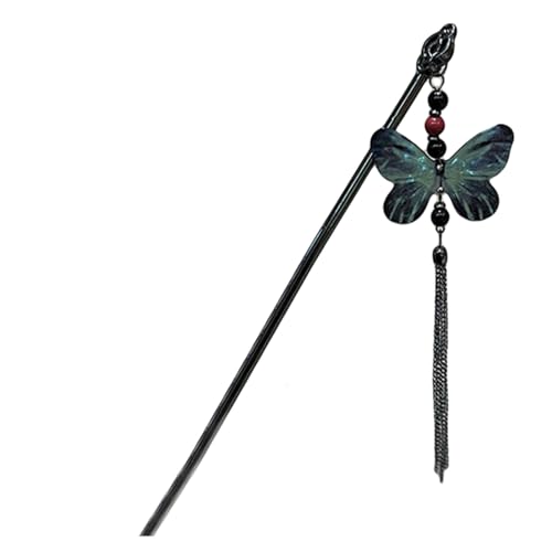 Haarspange mit Schmetterlings-Anhänger, stilvolles Metall-Haar-Accessoire, antiker Stil, lockiger Haar-Kopfschmuck mit Quasten für Frauen von Javoryxh