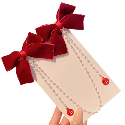 Haarspange mit süßen Perlen und Quasten, Schleife, Haar-Accessoires für kleine Mädchen, weicher Stoff, Fliege, Haarspangen für verschiedene Anlässe von Javoryxh