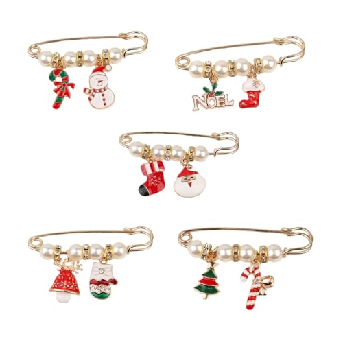 Javoryxh 5 x Weihnachts-Taillenspanner mit Perlen, Brosche für Kleidung, sichere Anstecknadeln, Taillenband, Pullover, Brosche von Javoryxh