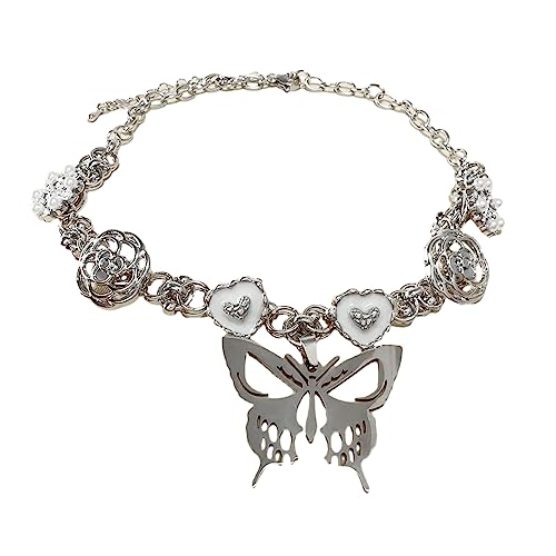Javoryxh Glitzernder Schmetterlings-Anhänger, Choker-Halskette, Kamelien, Blume, Herz, echte Schlüsselbeinkette, geometrische Halskette für Damen von Javoryxh