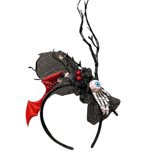 Javoryxh Punk Branch Halloween Stirnband Tag des Todes Erwachsene Kinder Themenparty Hairhoop Tüll Schädel Blume Haarband Partyzubehör von Javoryxh
