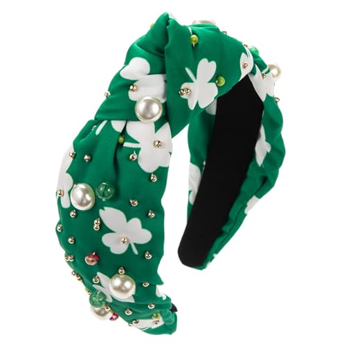 Modisches StPatricks-Design-Stirnband für Damen und Mädchen, rutschfest, karierter Knoten, Haarband, Glasbohrer, Haarreifen, Partyzubehör von Javoryxh