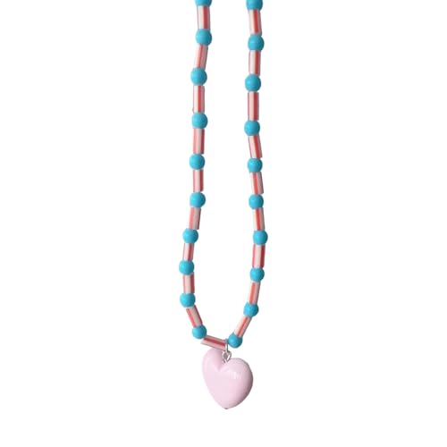 Verstellbare Halskette, Perlenkette, Herzanhänger, Halskette, Herzanhänger, Halsschmuck, Harzstruktur für den täglichen Gebrauch von Javoryxh