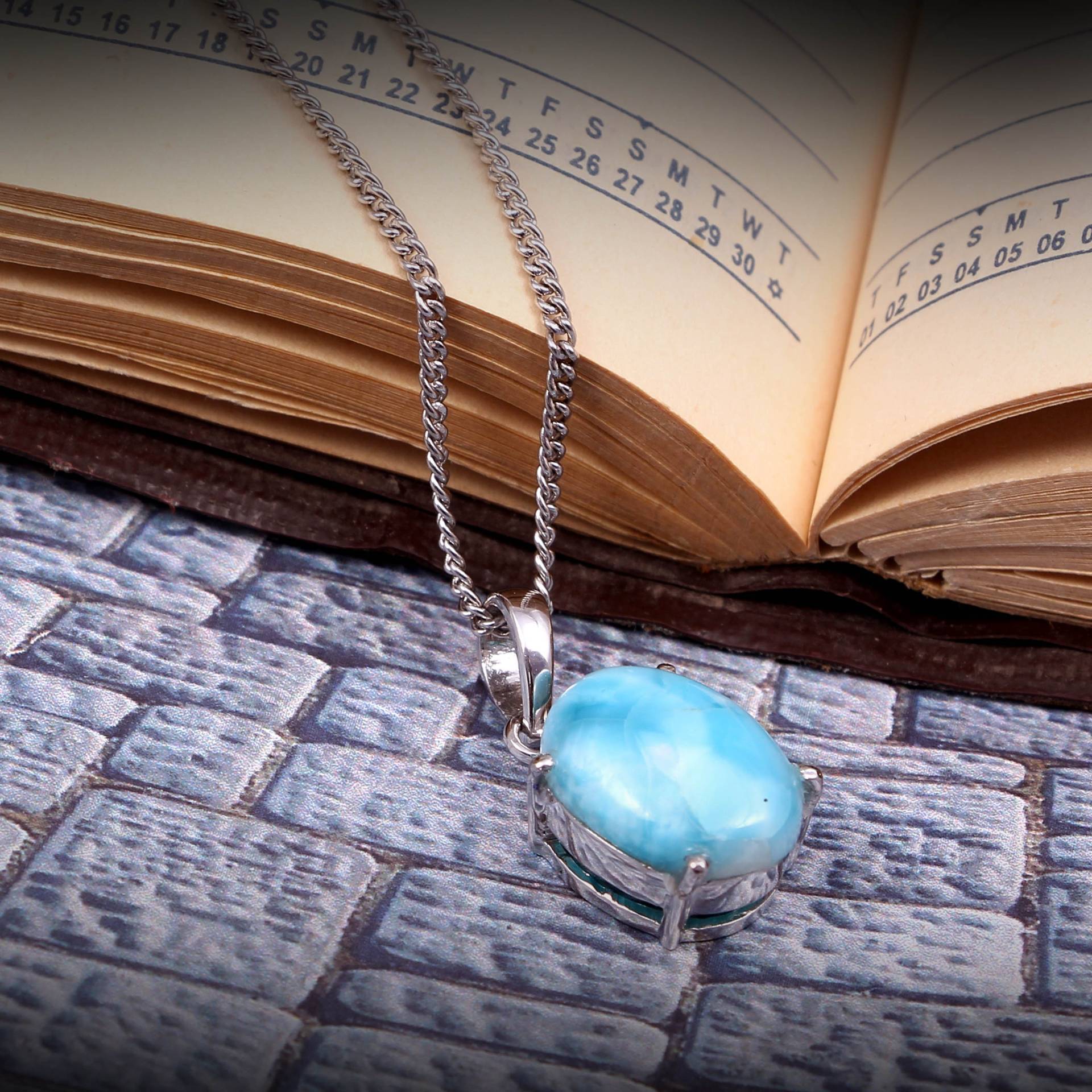 Larimar Halskette, Anhänger, Halsband Geburtstagsgeschenk Für Ihre Frauen, Boho Einfache Vintage Schmuck-925 Sterling Silber von JawaheraArtisan