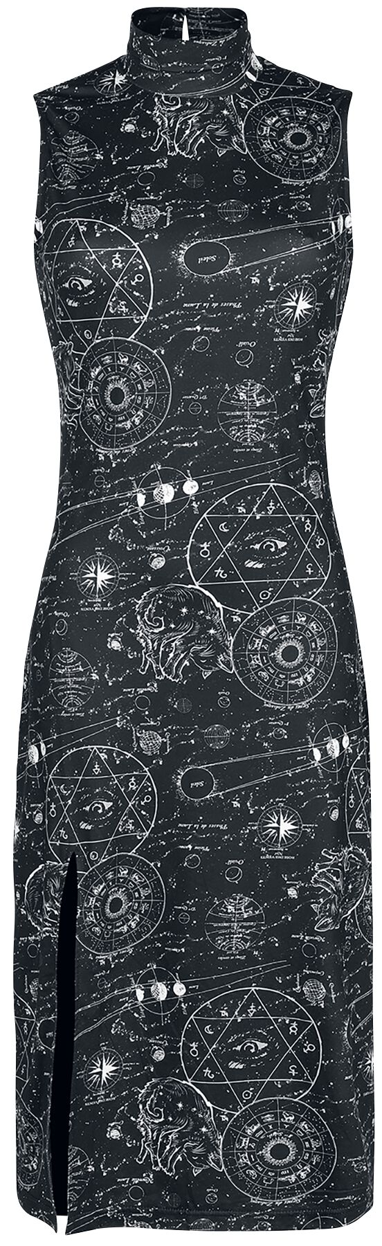 Jawbreaker - Gothic Kleid knielang - Alchemy Cat Print Midi Cut Out Dress - XS bis XXL - für Damen - Größe L - schwarz/weiß von Jawbreaker