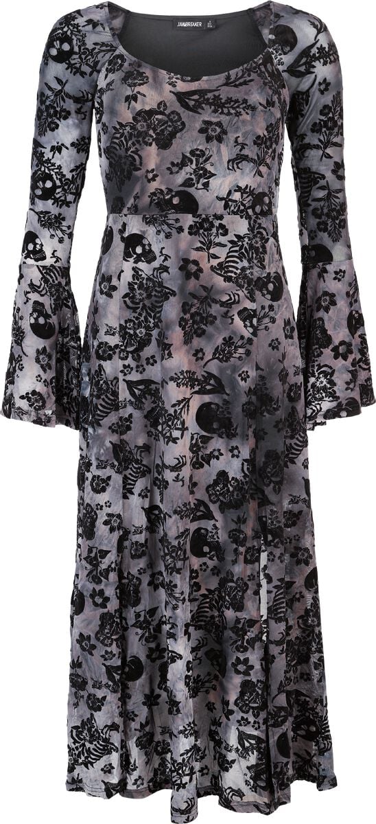 Jawbreaker - Gothic Kleid lang - Flocked Skull Maxi Dress - XS bis 4XL - für Damen - Größe M - schwarz/grau von Jawbreaker