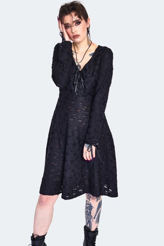 Jawbreaker - Gothic Kurzes Kleid - Venom Print Distressed Skater Dress - S - für Damen - Größe S - schwarz von Jawbreaker