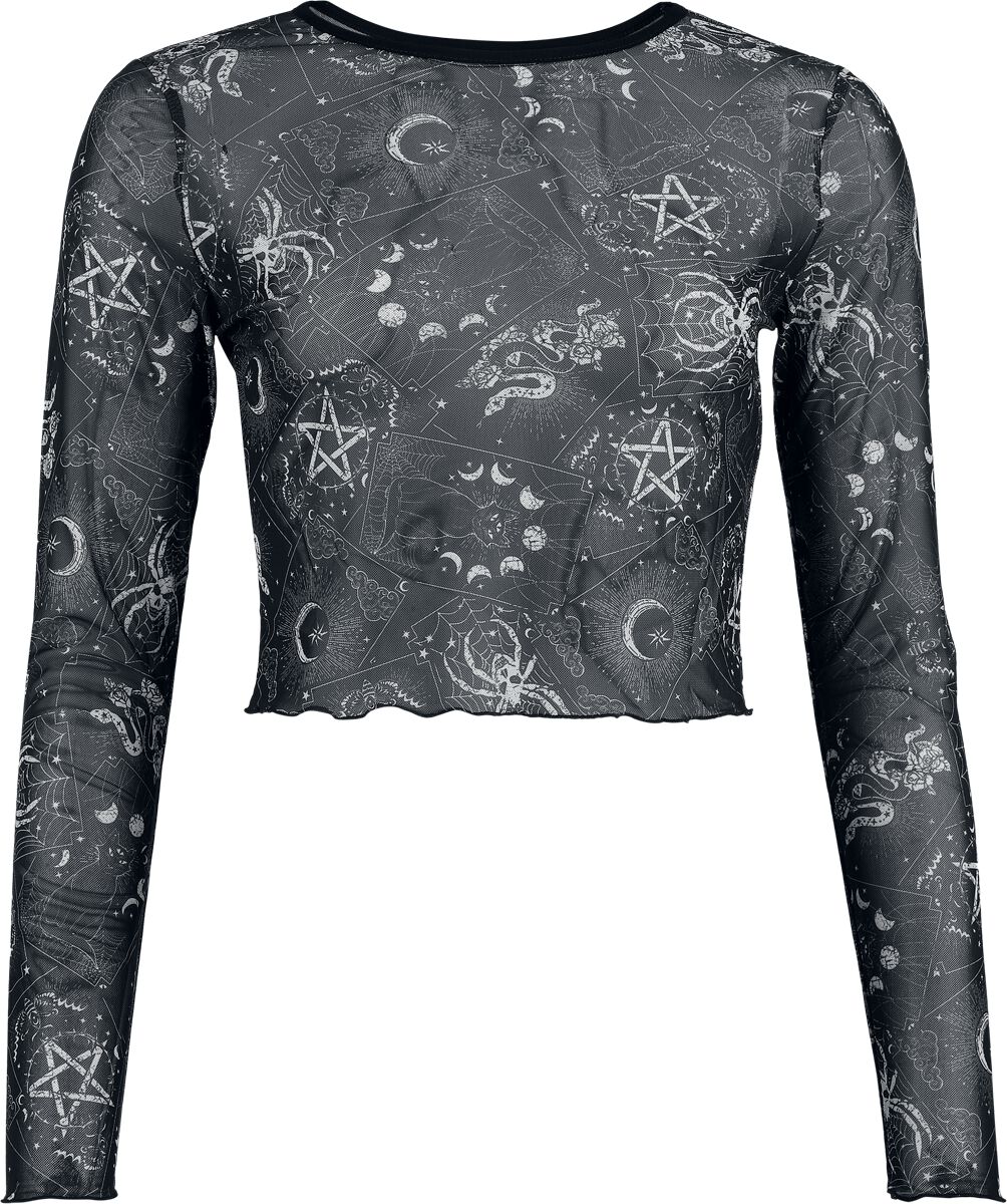 Jawbreaker - Gothic Langarmshirt - Tarot Deck Long Sleeve Mesh Top - XS bis XXL - für Damen - Größe XXL - schwarz/weiß von Jawbreaker