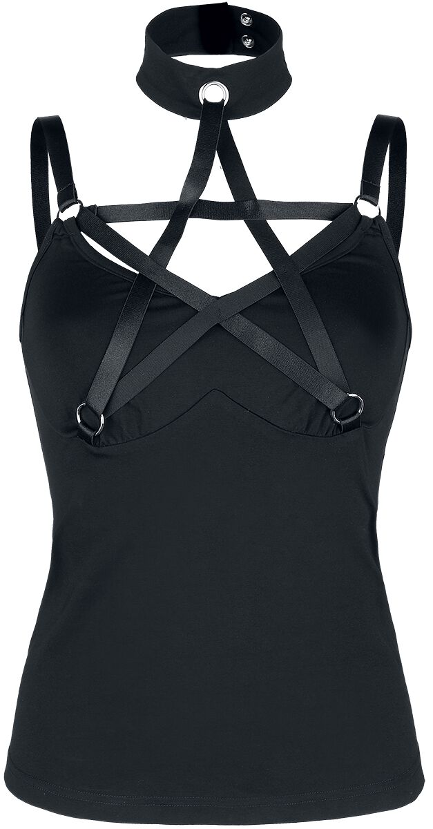 Jawbreaker - Gothic Neckholder - Pentagram Straps Top - XS bis XXL - für Damen - Größe L - schwarz von Jawbreaker