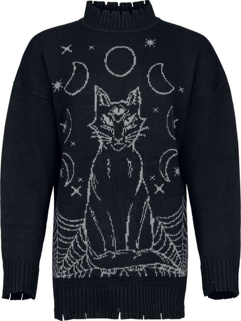 Jawbreaker - Gothic Strickpullover - Mystic Cat Oversized Jumper - XS bis XXL - für Damen - Größe M - schwarz/grau Jawbreaker - Gothic Strickpullover - Mystic Cat Oversized Jumper - XS bis XXL - für Damen - Größe M - schwarz/grau von Jawbreaker