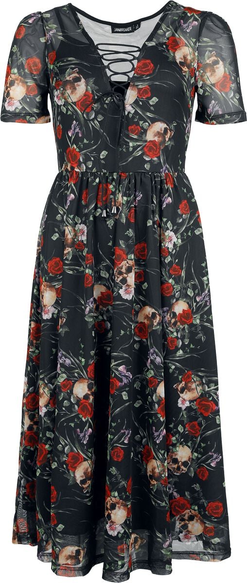 Jawbreaker Kleid lang - Skull in Rose Mesh Mini Dress - XS bis M - für Damen - Größe M - multicolor von Jawbreaker