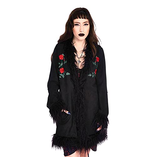 Jawbreaker Mantel -M- Night Rose Embroidered Suede Schwarz von Jawbreaker