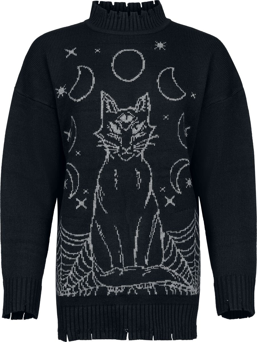 Jawbreaker Mystic Cat Oversized Jumper Strickpullover schwarz grau in S von Jawbreaker