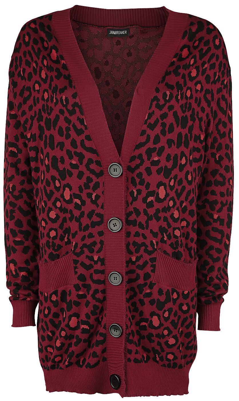 Jawbreaker - Rockabilly Cardigan - Maneater Red Leopard Print Oversized Cardigan - M bis L - für Damen - Größe M - rot/schwarz von Jawbreaker
