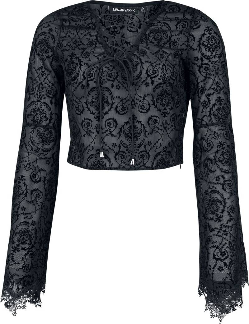Jawbreaker - Rockabilly Langarmshirt - Bell Sleeve Devore Lace Up Top - XS bis XXL - für Damen - Größe XXL - schwarz von Jawbreaker