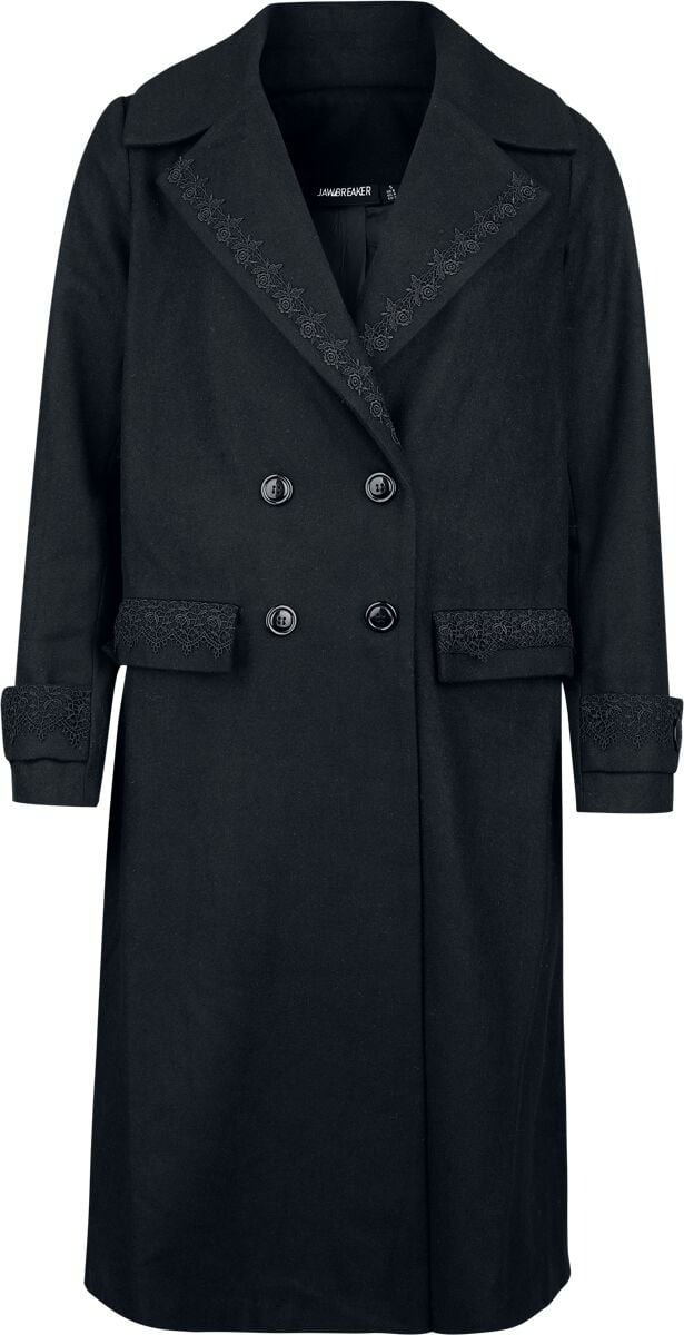 Jawbreaker - Rockabilly Mantel - Lace Trim Boxy Double Breasted Coat - XS bis 4XL - für Damen - Größe 3XL - schwarz Jawbreaker - Rockabilly Mantel - Lace Trim Boxy Double Breasted Coat - XS bis 4XL - für Damen - Größe 3XL - schwarz von Jawbreaker