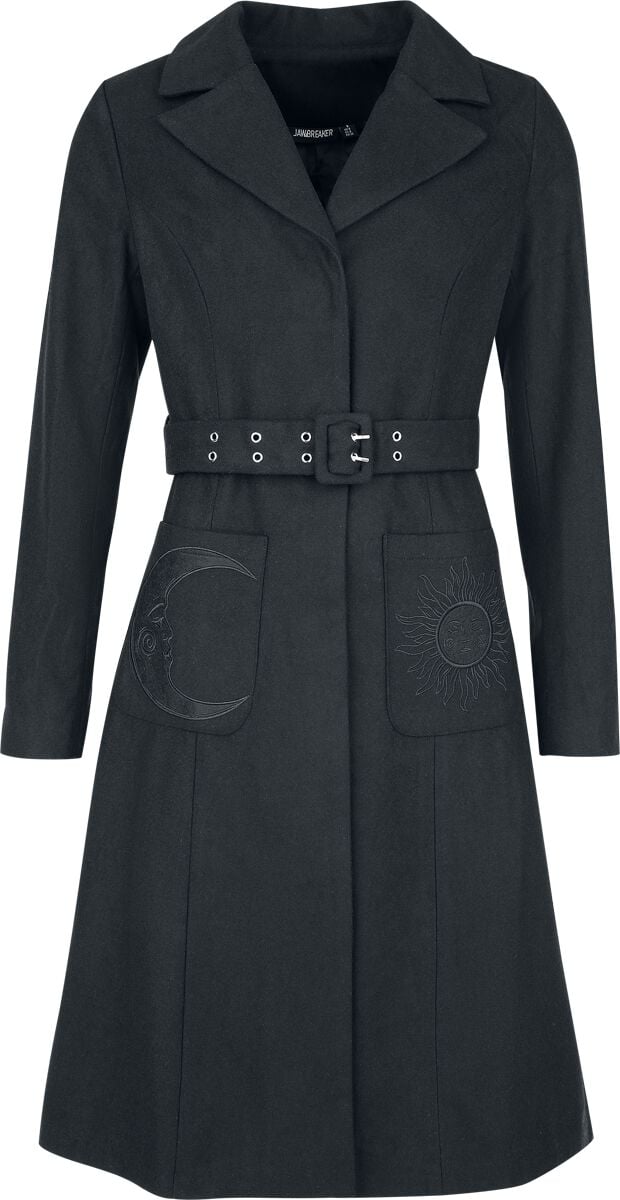 Jawbreaker - Rockabilly Mantel - Sun And Moon Embroidered Belted Coat - XS bis 4XL - für Damen - Größe XXL - schwarz Jawbreaker - Rockabilly Mantel - Sun And Moon Embroidered Belted Coat - XS bis 4XL - für Damen - Größe XXL - schwarz von Jawbreaker