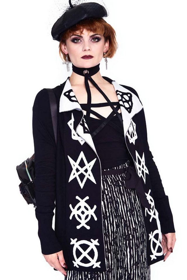 Jawbreaker Strickjacke Magic Symbols Reverse Cardigan Okkult Grufti Gothic Goth Jawbreaker Strickjacke Magic Symbols Reverse Cardigan Okkult Grufti Gothic Goth von Jawbreaker