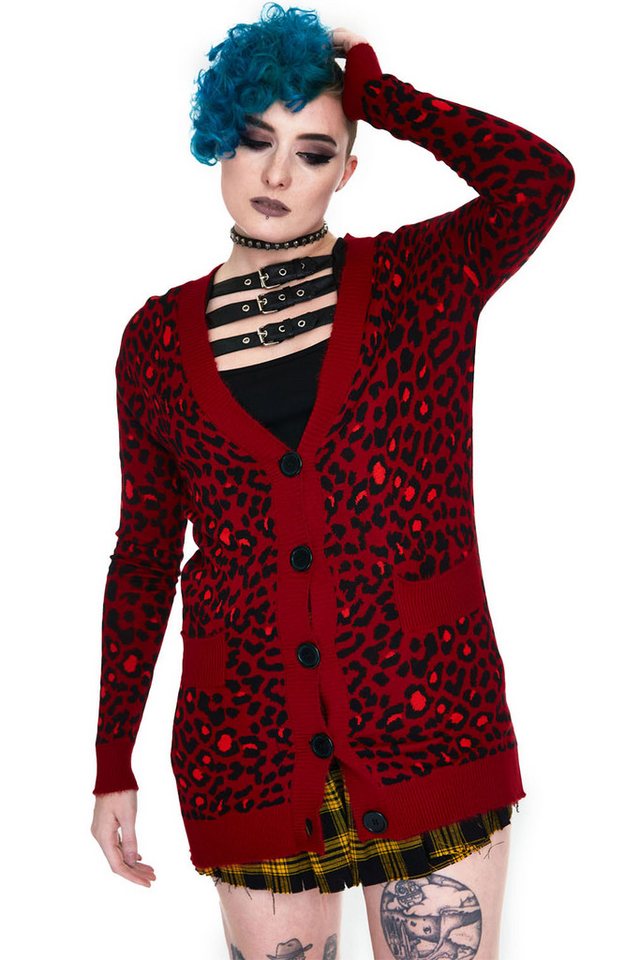 Jawbreaker Strickjacke Maneater Red Leopard Oversized Cardigan Goth Punk Leopardenmuster Jawbreaker Strickjacke Maneater Red Leopard Oversized Cardigan Goth Punk Leopardenmuster von Jawbreaker